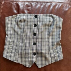 New with tags 1990’s Plaid Strapless Button-Up Top